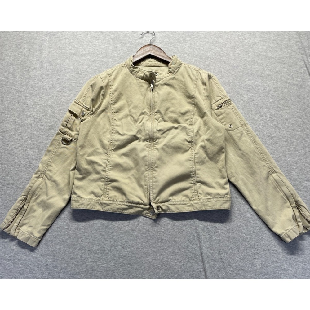 Vintage Old Navy Utility Crop Jacket Womens L Beige Cotton Long Sleeve Full Zip